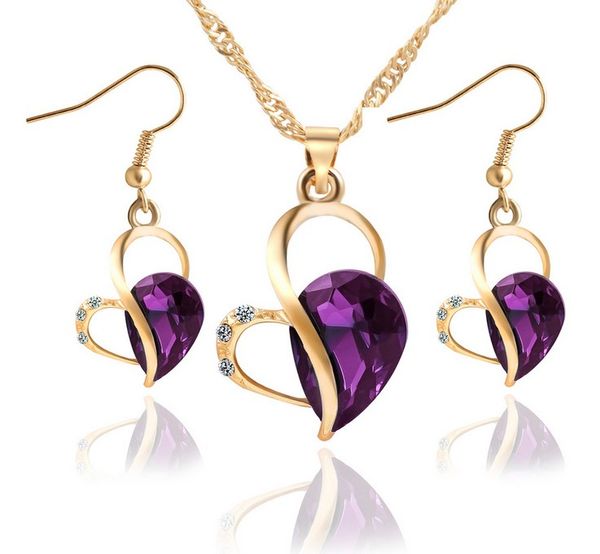 

18 к золотые ювелирные изделия женщины новая мода австрия кристалл циркон форма сердца кулон ожерелья серьги ювелирные наборы hz, Silver