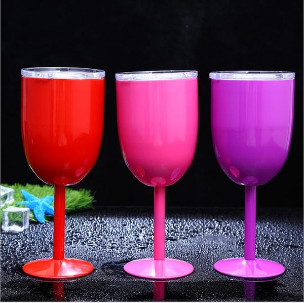 

10oz 9 egg goblet shape cups wine cup vacuum insulated mug stainless steel with egg stem lid mug glasses wine color imgkw