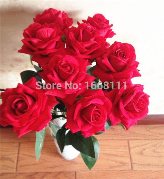 Acheter En Gros Artificielle Rouge Velvet Roses Fleur Plancher Monté Unique Tige Rose Fleurs Pour Mariage Accueil Party Floral Decoraion De 1337 Du