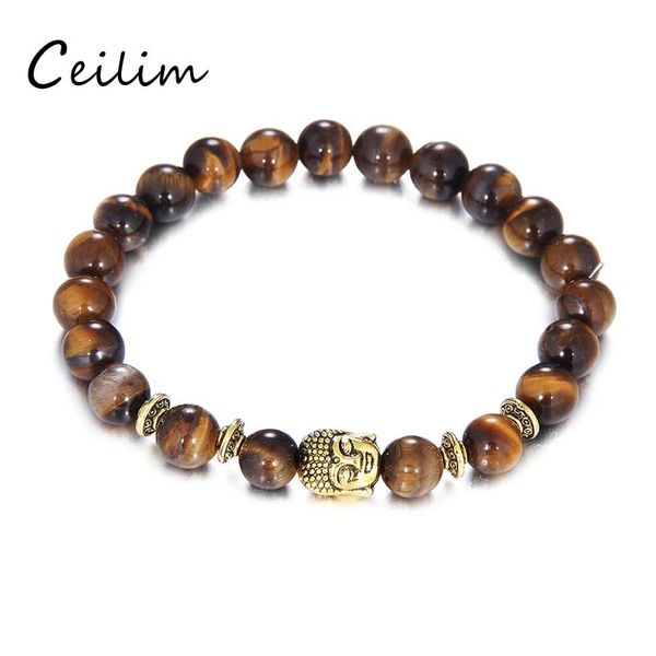 

2017 8mm tiger eye beads bracelet fashion jewelry wholesale natural stone with buddha charm stone beads men bracelets & bangle lion & leopar, Black