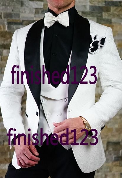 

new arrivals one button white groom tuxedos shawl lapel groomsmen man blazer mens wedding suits (jacket+pants+vest+tie) h:585, Black;gray