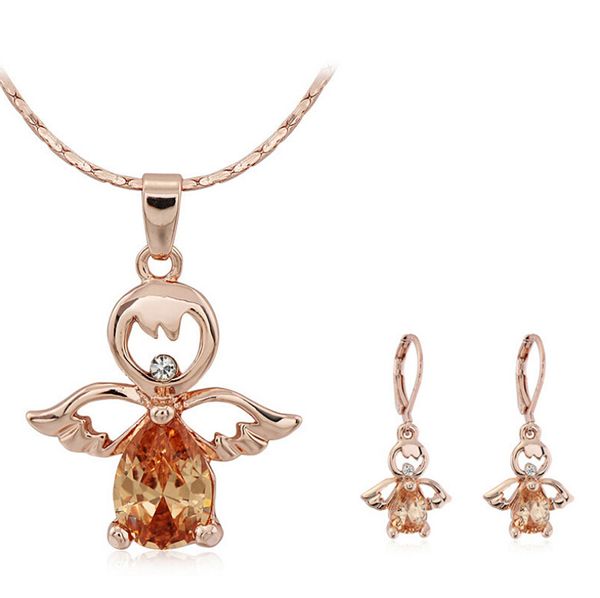 

2015 angel necklace earrings sets 18k gold plated zircon jewelry sets angel's wings jewelry set for women 843, Silver