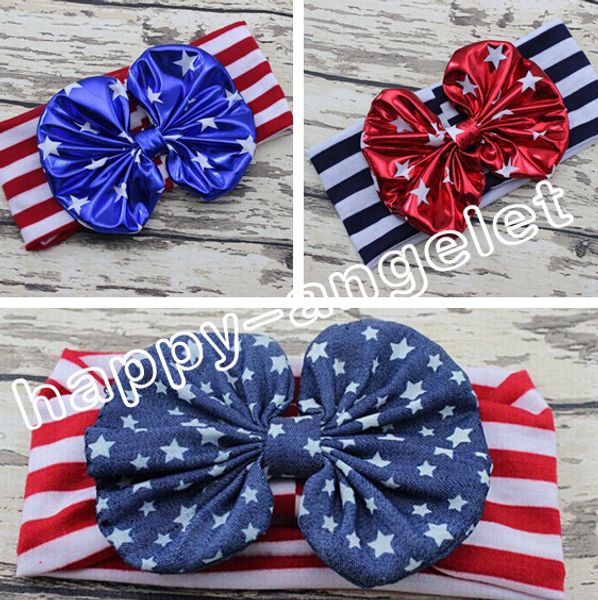 10pcs mulheres / bebê a bandeira dos EUA atada bronzeadores Bow Turban cabelo torção flor banda 04 de julho headband faixa Envoltório principal stars Headwrap FD6549