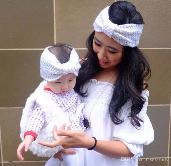 

23 colors winter fashion solid wool warm crochet bow headband for doughter & mummy lady women head bands knitting headwraps hair accessories, Slivery;white