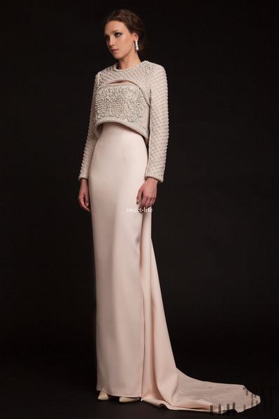 

Krikor Jabotian 2017 Роскошные Длинные Бисером Вечерние Платья Элегантный Куртка С Длинны
