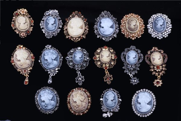 

vintage brooch pins rhinestone gold plated antique queen cameo brooches for women christmas gifts for party bridal crystal brooch bouquets, Gray