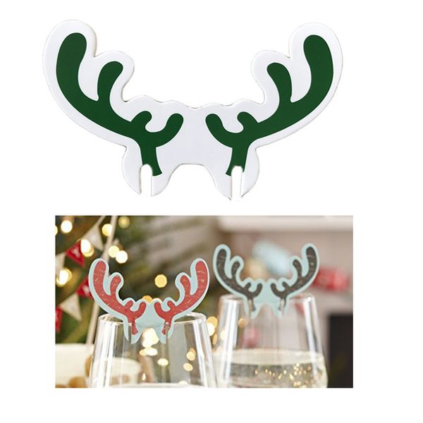 Reindeer Elk Antlers Horn Christmas Decor Santa Wine Glass Table