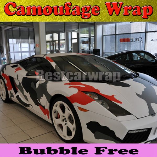 Большой камуфляжный красный Arctic Camo Vinyl Car Wraph с воздушным отверстием Gloss / Matt Snow Pixel CamouflageCar ​​наклейка 1.52x30m / Roll (5x100FT)