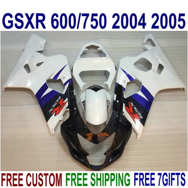 Kit de carenagem de alta qualidade para SUZUKI GSX-R600 GSX-R750 2004 2005 carenagem de plástico azul preto branco K4 GSXR 600 750 04 05 FG3