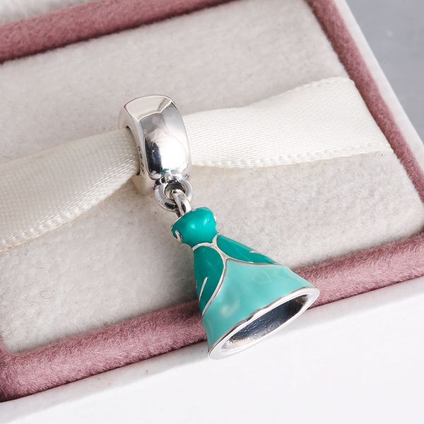 

fits pandora diy charms bracelet spring 2015 ariel dress dangle charms with green enamel 925 sterling silver jewelry, Bronze;silver