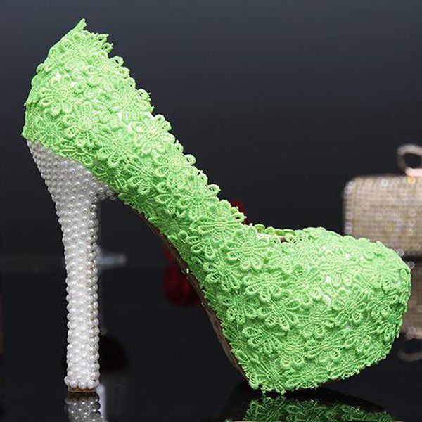 Mor Dantel Çiçek Düğün Ayakkabıları Akşam Partisi Yüksek Topuklu Kadınlar Gerçek Deri Pompalar Gelin Ayakkabıları Artı Boyut 43293N