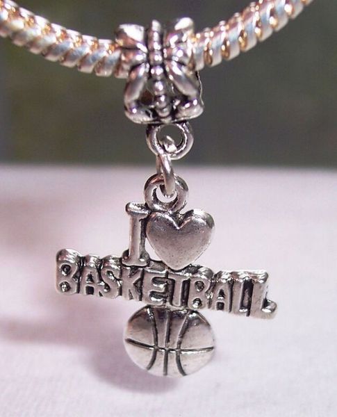 

200pcs antique silver "i heart basketball" love sports dangle beads fit charm bracelet jewelry diy 33 x 20 x 1.5 mm, Bronze;silver