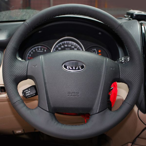 

steering wheel cover case for kia sportage genuine leather diy hand-stitch car styling interior decoration car leather accessories covers