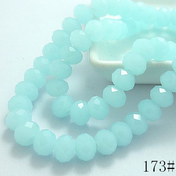 

wholesale-wholesale 40pcs 8mm rondelle faceted crystal jade porcelain glass loose spacer beads light sky blue jade, Silver