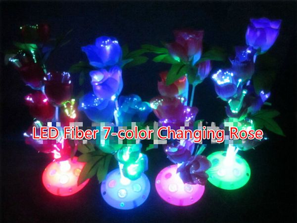 

ems 60pcs 7-color changing led rose fiber optic night light lamp multicolor decoration centerpiece party wedding disco