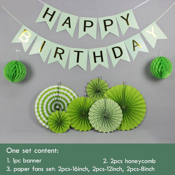 Green Purple Light Blue Set Hanging Paper Fans For Party