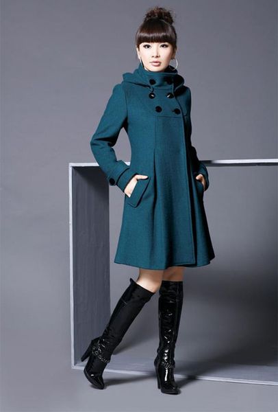 All'ingrosso-Trench Donna Moda Donna Lungo doppiopetto invernale in lana Cappotto lungo con cappuccio Capispalla Q1628