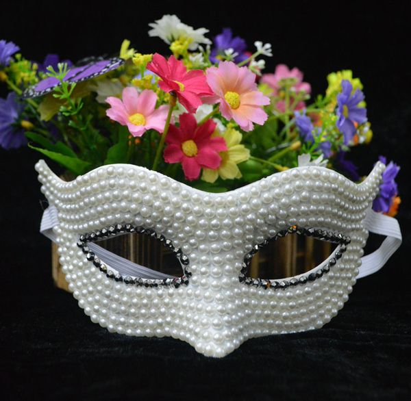 

noble pearl white princess mask halloween venice beautiful women mask christmas gift favors party supplies performance decoration 12pcs/lot