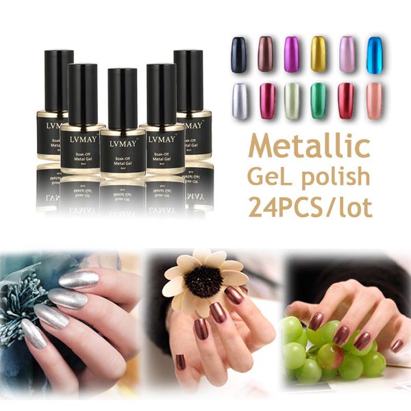 

wholesale-24pcs/lot new european and american fashion metallic nail polish 12 colors uv gel lacquer vernis nail glue, Red;pink