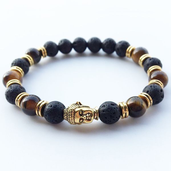 

style lava stone beads buddha men bracelets golden bronze buddha black yoga bracelet natural stone beaded strands unisex