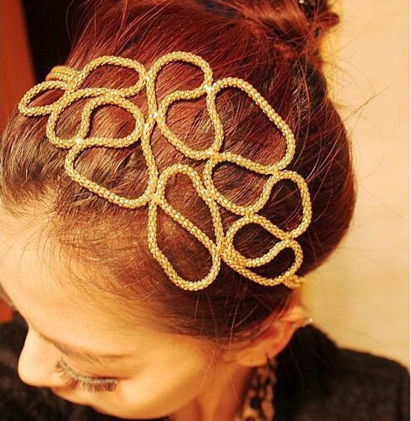 

women hollow out braided gold head band stretch hair accessories gossip girl in stock, Silver