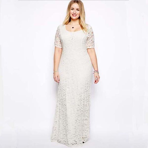 

new women summer lace long dress hollow out short sleeve evening party super sizes dress concealed long zippe plus sizes 4xl-9xl maxi dress, Black;gray