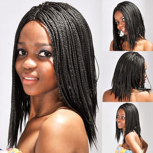 Box Braided Synthetic Glueless Lace Front Wig Middle Part 14inch