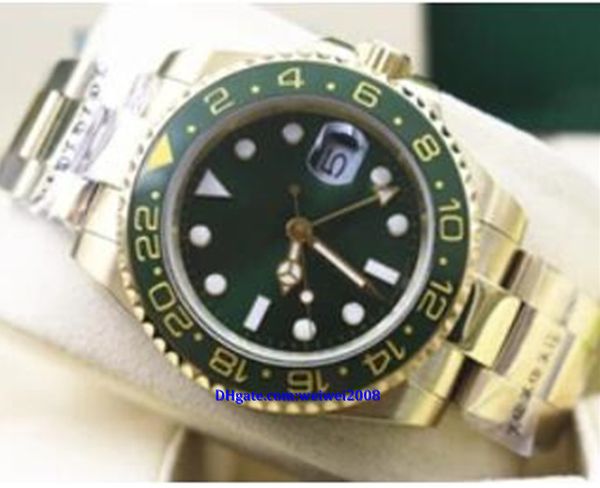 

luxury green dial and ceramic bezel 116718 18k yellow gold gmt automatic mechanical watch 40mm mens gifts wristwa, Slivery;brown