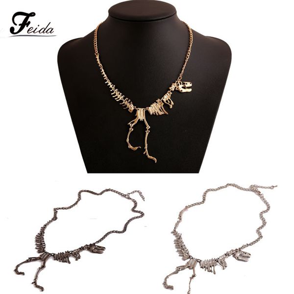 

wholesale-steampunk goth alloy dinosaur skeleton dead tyrannosaurus t-rex charm necklace feida, Silver