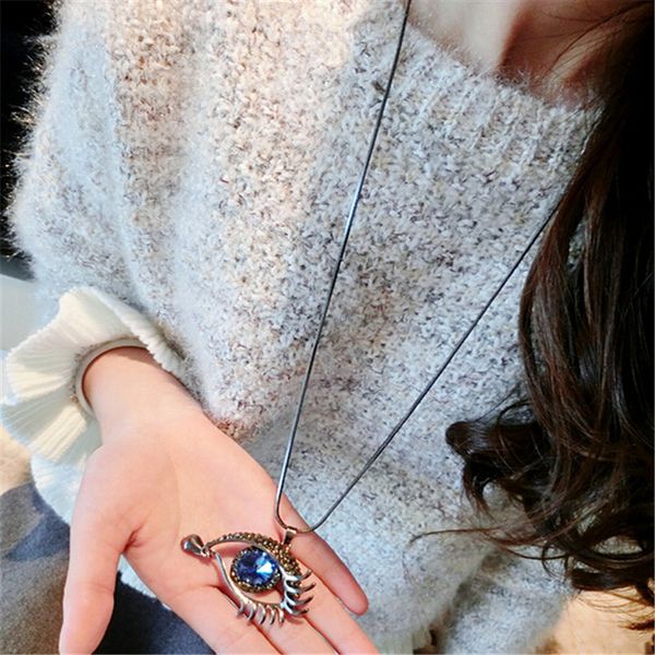 

european fashion christmas gift necklace evil eye blue rhinestone gun black snake chain long pendant necklaces for women, Silver