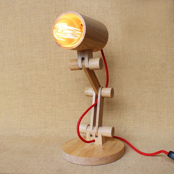 2018 Vintage Wooden Table Lamp Loft American Vintage Wooden Table Lamp Loft American Desk Lighting Cylinder Folding