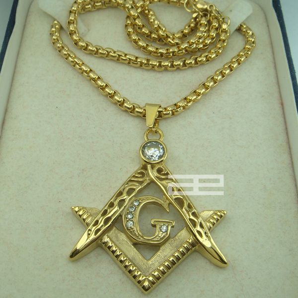 

mens 18k gold fiiled asonry masonic mason pendant chain necklace n214, Silver
