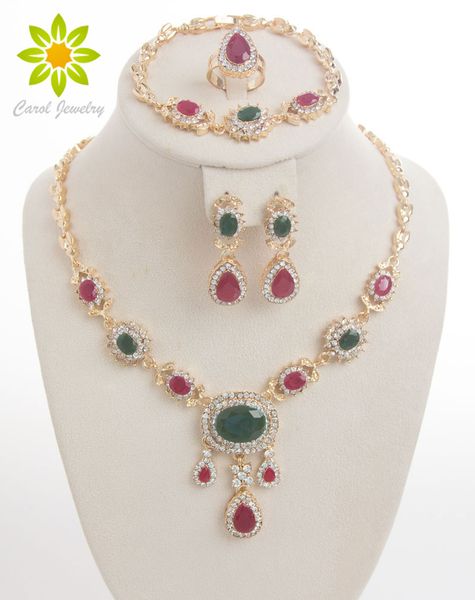

Austrian Crystal Fashion Dubai Party 18K Gold Plated Jewelry Sets Bridal Wedding Accessories Rhinestone African Costume Necklace Set