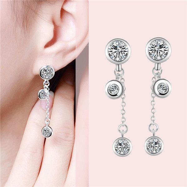 

brand new sterling silver round earrings insets dfmse628women's 925 silver dangle chandelier wedding gemstone earrings factory direct