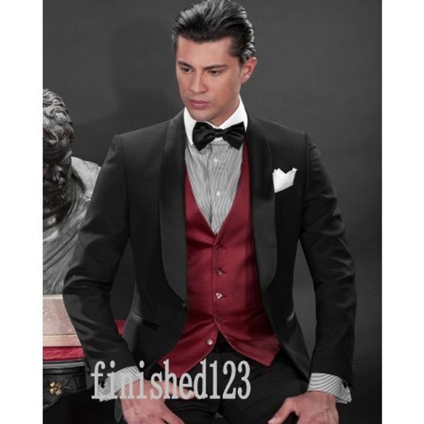 

new arrivals one button black groom tuxedos shawl lapel groomsmen man wedding prom dinner suits (jacket+pants+vest+tie) g5139, Black;gray