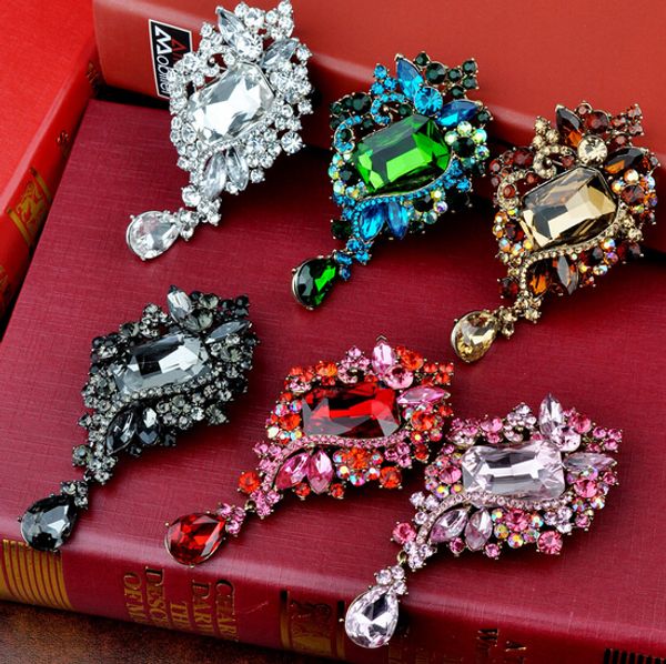 

mixed color 3.5 inch square glass crystal and rhinestones water drop large brooch wholesale, Gray