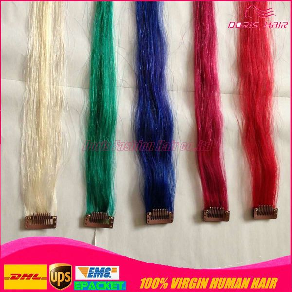 Pink Clip In Hair Extensions Human Hair Mix Blonde Red Pink Blue