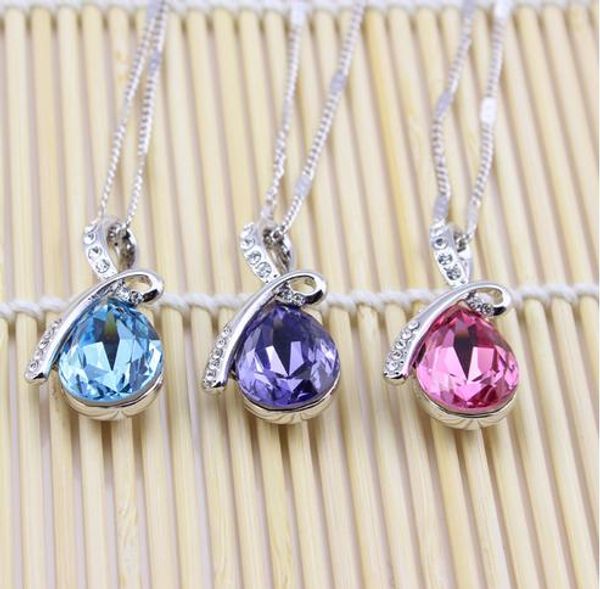 

noble crystal necklace with water drop shinning diamond pendant, noble and delicate for women, and high quality, Silver