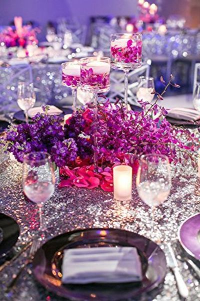 

8ft banquet silver sequin table cloth, silver round tablecloth , wholesale polyester tableclolth for wedding/brithday/halloween