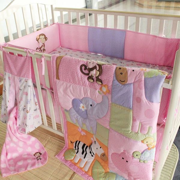 Zebra Giraffe Monkey Hippopotamus Girl Baby Bedding Sets Quilt Zebra Giraffe Monkey Hippopotamus Girl Baby Bedding Sets 9 Pcs Quilt Bumper Bedskirt Fitted Diaper Bag