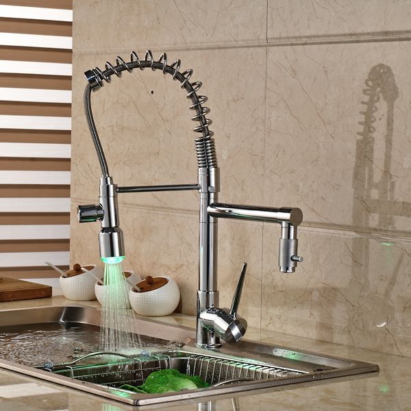 2019 Led Color Changing Spring Kitchen Faucet Vanity Sink Mixer