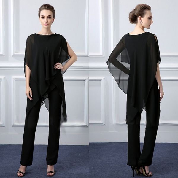 

элегантный черный костюм матери матери невесты две части шифон свадьба гостевой наряд жениха дешевые плюс размер одежды вечерние платья, Black;red