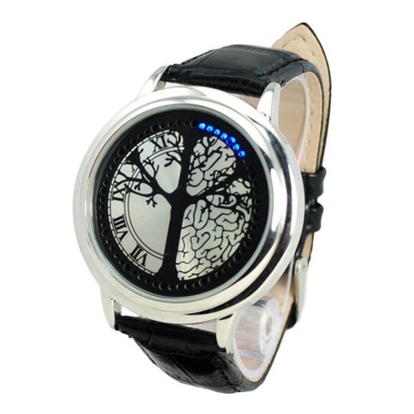 

stshopping sylish blue light digital touch screen led wrist watch with black pu band onlinebuy, Slivery;brown