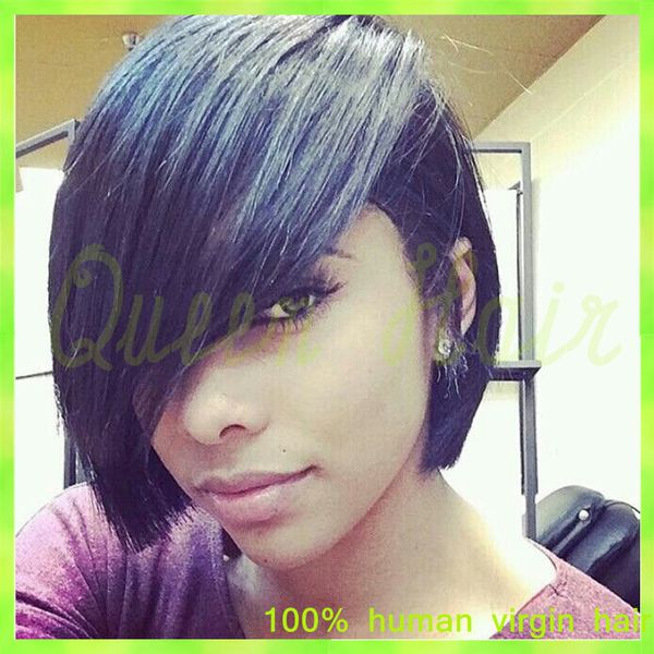 Glueless Full Lace Wigs With Bangs Lace Front Wig Human Hair Short