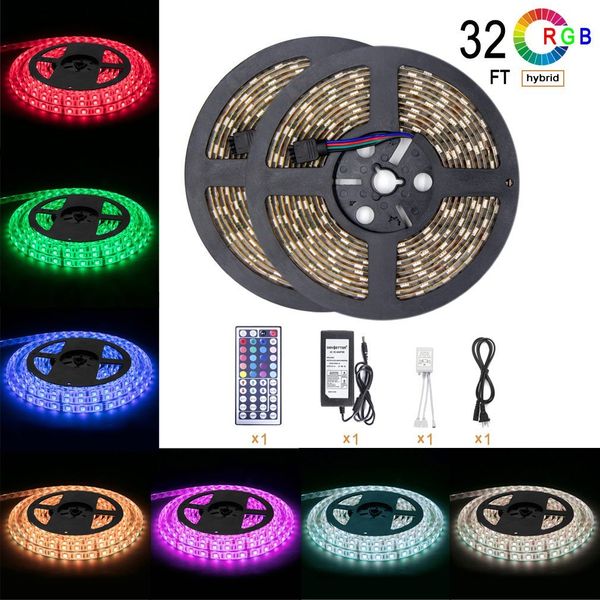

10m waterproof flexible color changing rgb md 5050 600led led trip light kit with 44 key ir remote controller and 12v 5a power upply