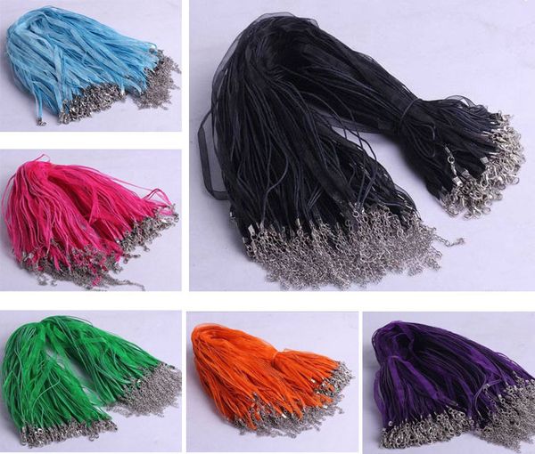 

2017 fashion cute diy 21colors organza voile ribbon necklaces suitable for pendants chains 3+1 18" 44cm jewelry, Silver