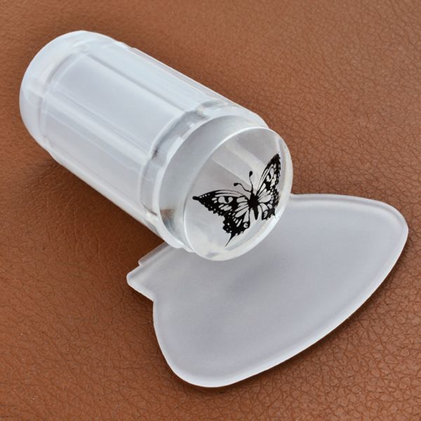 

wholesale-2016 new 1pcs pink transparent diy nail art stamping stamper scraper set 2.8cm clear jelly nail polish stamp manicure tools, White
