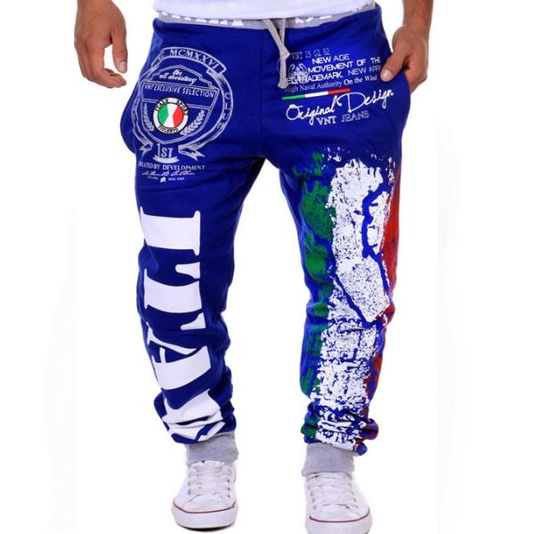 

wholesale- mens joggers 2017 men's fashion italy flag printing and leisure mens joggers department of bandwidth loose men pants xxl, Black