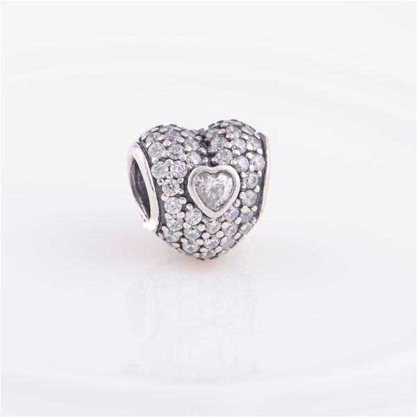 

authentic 925 sterling silver pave triple heart bead with white crystal fits european pandora jewelry charm beads bracelets, Black