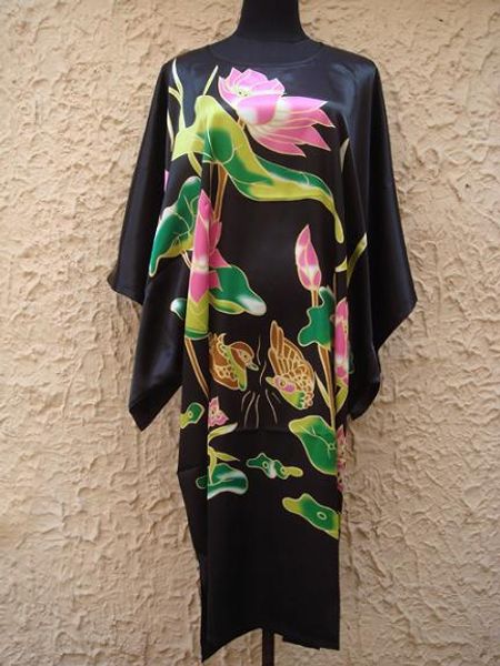 

wholesale- new arrival black chinese womens silk rayon robe bath gown fashion femme spring mujer pijama nightgown water lily  s5001, Black;red